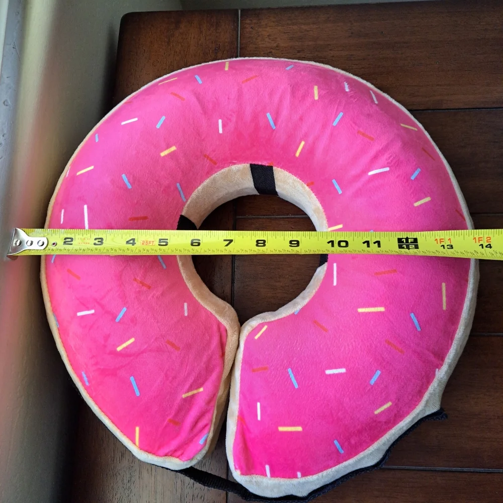 Soft Pink Donut Inflatable Dog Cone E Collar Post Surgery Recovery Size L